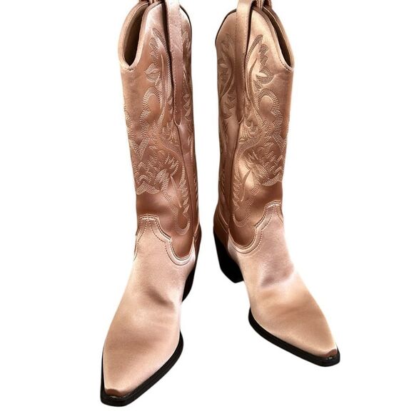 Jeffrey Campbell Dagget Rose Gold Satin Cowboy Boots | Size 6.5 - Picture 4 of 11